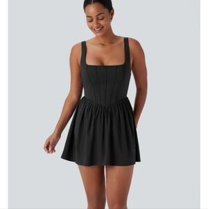 HALARA Square Neck Corset Style 2-in-1 Pocket Quick Dry Mini Dress. Sport Casual